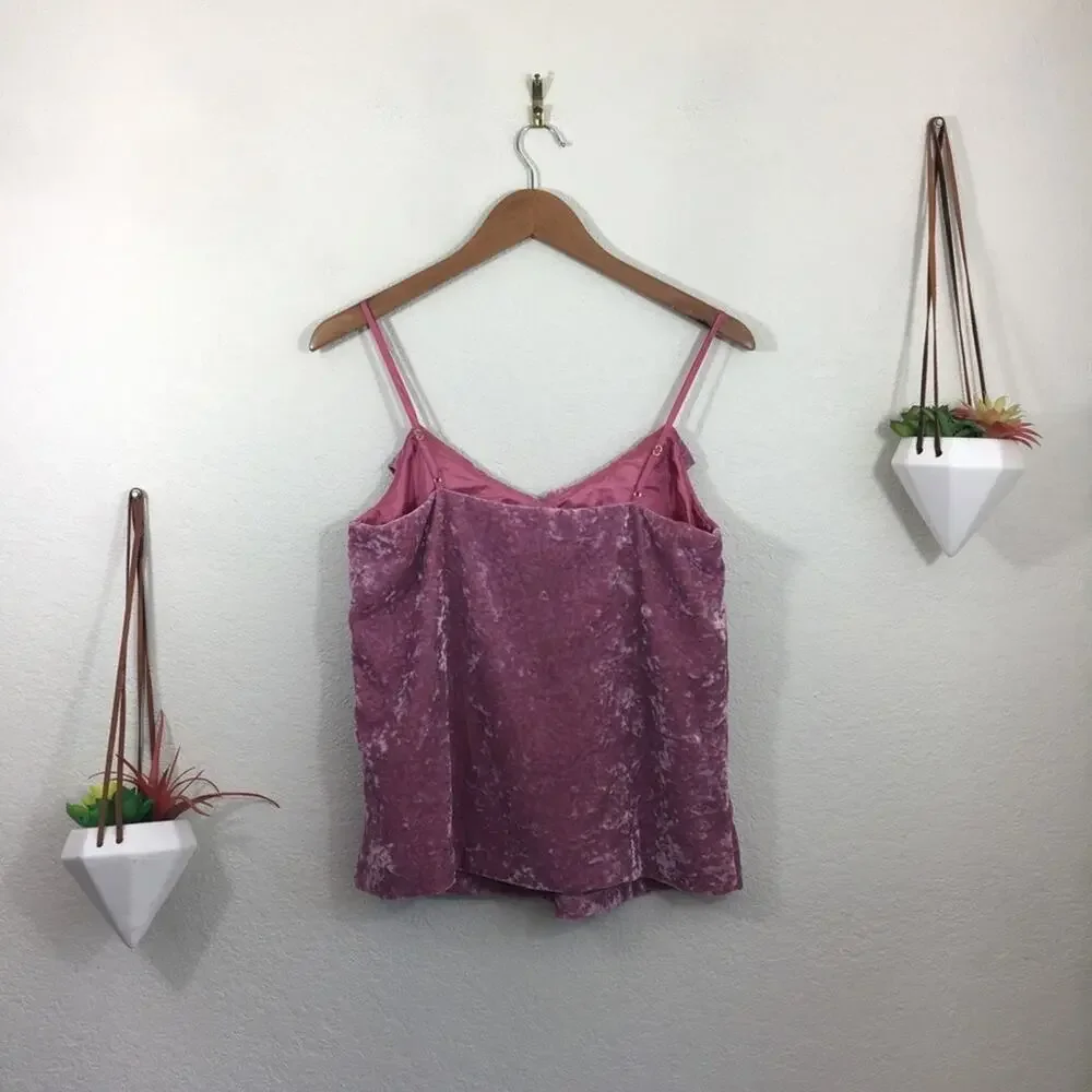 NWT J. Crew pink crushed velvet ruffle tank top